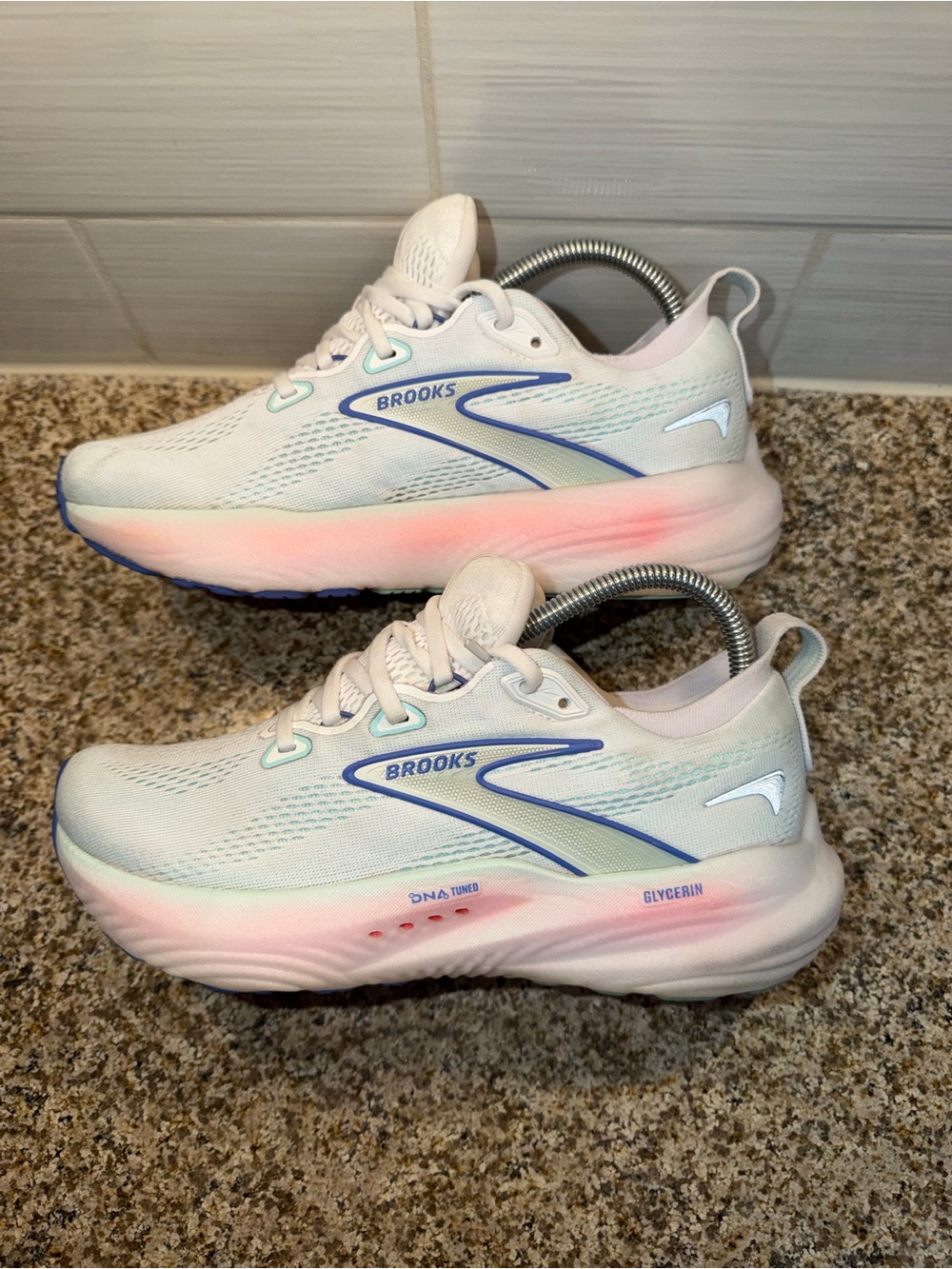Brooks Women’s White and Pink Gradient Glycerin Running Shoes